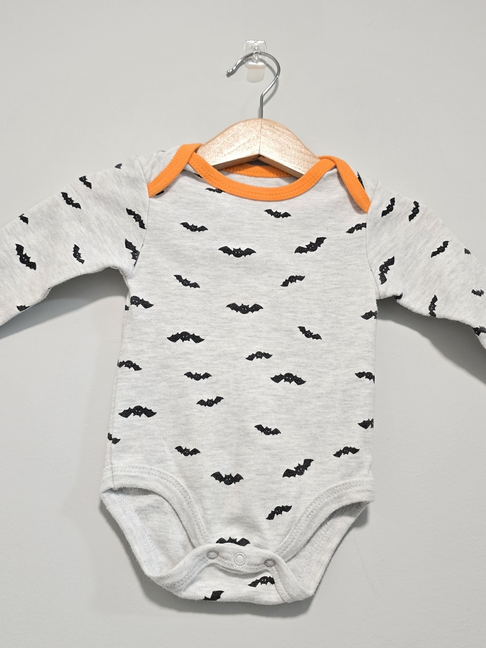 Rene Rofe Baby One-Piece with Black Bat Print and Orange Trim Halloween Theme